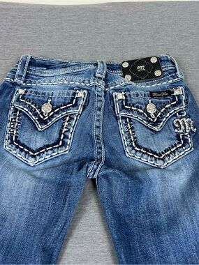 Miss Me Distressed Blue Embroidered Back Pocket Boot Cut Jeans